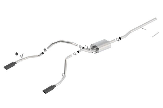 Borla 14 Sierra 1500 C/B S-Type Exhaust/2.75in Into Dual 2.25in Out 4in Split Rear Exit-Black Chrome - 140536BC