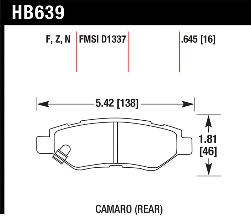 Hawk 10-15 Chevrolet Camaro 3.6L / 08-14 Cadillac CTS (w/JE5/J55 Brakes) DTC-60 Race Rear Brake Pads - HB639G.645