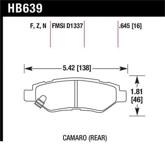 Hawk 10-15 Chevrolet Camaro 3.6L / 08-14 Cadillac CTS (w/JE5/J55 Brakes) DTC-60 Race Rear Brake Pads - HB639G.645