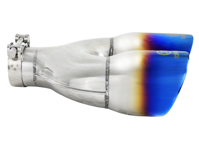 aFe Takeda 2.5in 304 Stainless Steel Clamp-on Exhaust Tip Driver Side 2.5in Inlet 4inDual-Blue Flame - 49T25484-L122