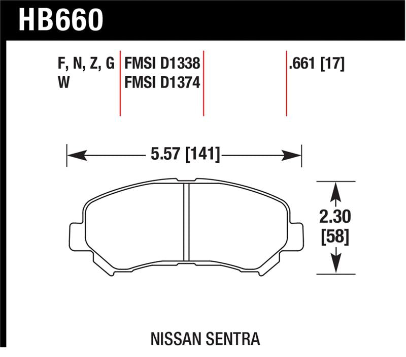 Hawk 09-10 Nissan Maxima / 08-10 Rogue / 07-09 Sentra SE-R / 10  Sentra SE-R M/T  Performance Cerami - HB660Z.661