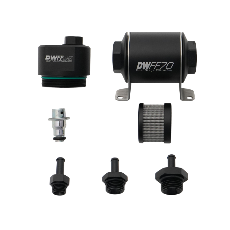 DeatschWerks DWFFR-X 70mm Billet Fuel Filter Regulator - 10 Micron with 5/16in Fittings - 8-FFR-070-010K-516