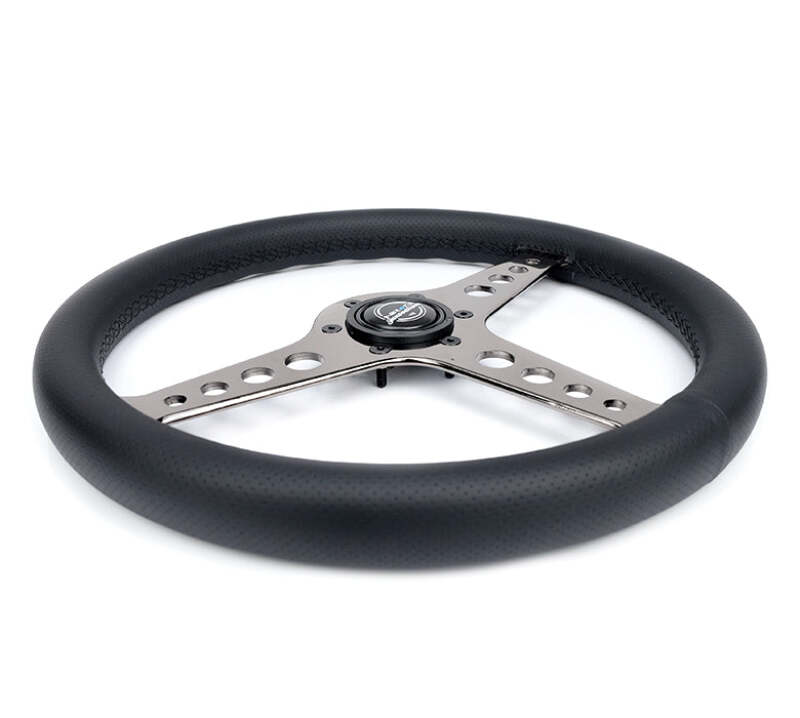 NRG Light Weight Gaming Steering Wheel - Driftz 350mm 3 Black Chrome Spokes Perforated Leather - ST-034BC-PR