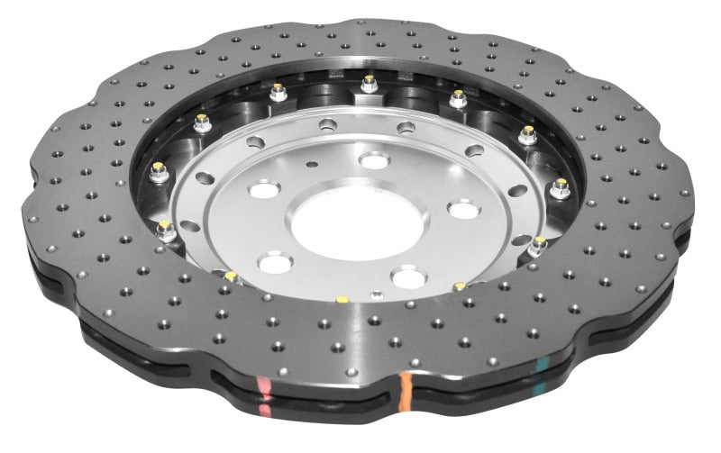 DBA 2014+ Audi RS Q3 Front 5000 Series Cross Drilled & Dimpled Rotor w/Clear Anodized Hat - DBA52836WSLVXD