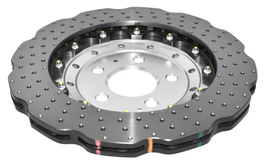 DBA 2014+ Audi RS Q3 Front 5000 Series Cross Drilled & Dimpled Rotor w/Clear Anodized Hat - DBA52836WSLVXD