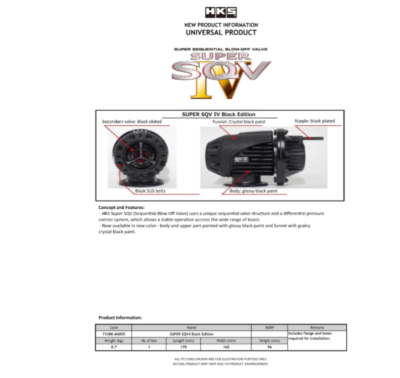 HKS SUPER SQV4 BLACK EDITION UNIVERSAL ASSY - 71008-AK005