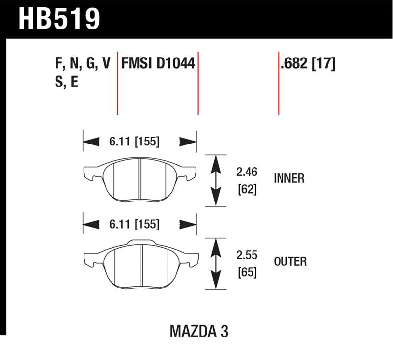 Hawk HP+ 08-09 Mazda 3 / Ford/ Volvo DTC-60 Race Front Brake Pads - HB519G.682