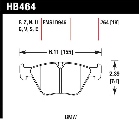 Hawk 2001-2006 BMW 330Ci HPS 5.0 Front Brake Pads - HB464B.764