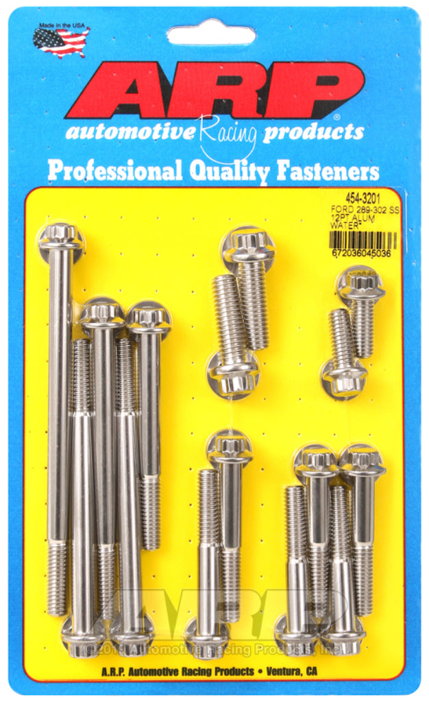 ARP Ford 289-302 SS 12pt Aluminum Water Pump and Front Cover Bolt Kit - 454-3201