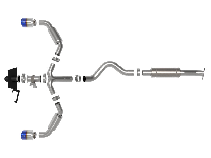 aFe 23-24 Toyota GR Corolla L3 1.6L (t) Gemini XV 3in to 2-1/2in Cat Back Exhaust w/ Blue Flame Tips - 49-36067-L