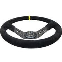 Load image into Gallery viewer, NRG Reinforced Steering Wheel (350mm / 3in. Deep) Blk Suede w/NRG Arrow Cut 2-Spoke &amp; Yellow Mark - RST-022S-Y