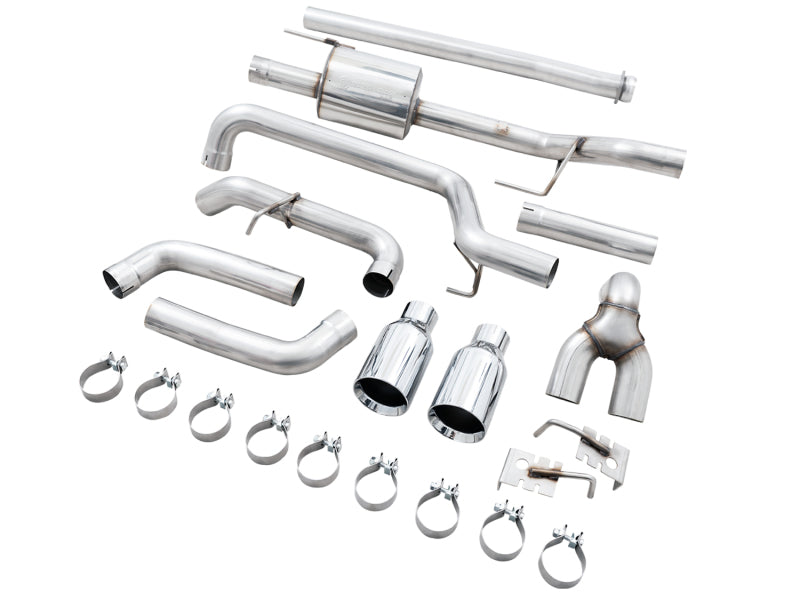 AWE Tuning 0FG 21+ Ford F150 Dual Split Rear Exhaust - 5in Chrome Silver Tips - 3015-32105