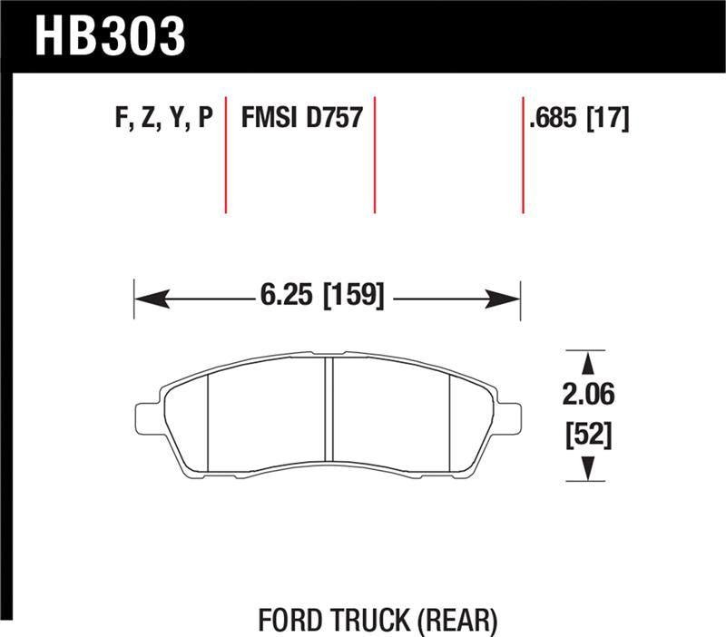 Hawk 99-05 Cadillac Excursion / 99-04 Ford F-250/F-350 Super Duty Pickup Rear LTS Street Brake Pads - HB303Y.685