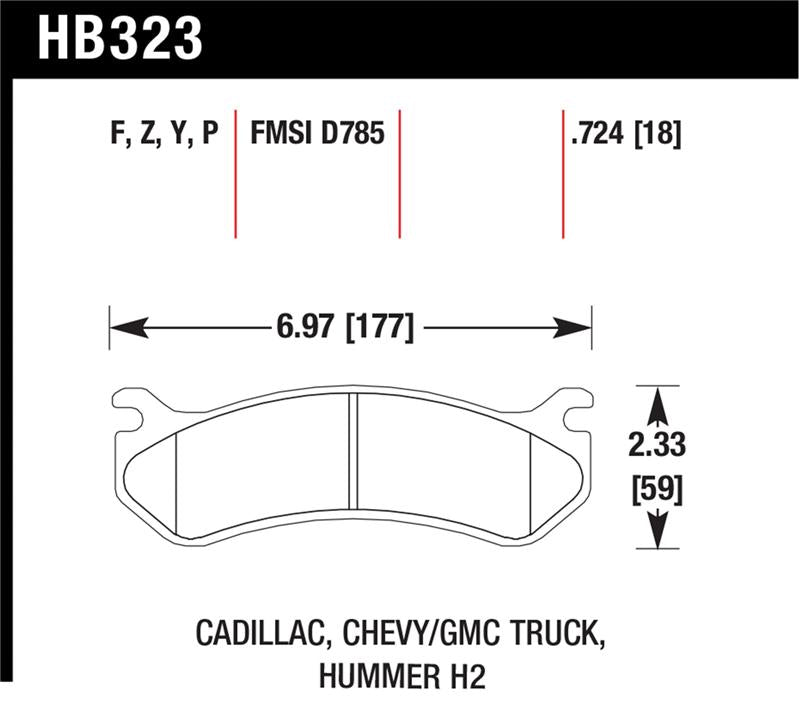 Hawk 06 Chevy Avalanche 2500 / GMC Truck / Hummer Super Duty Street Rear Brake Pads - HB323P.724