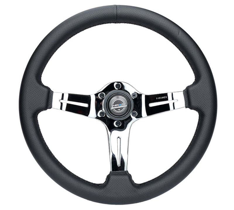 NRG Light Weight Gaming Steering Wheel - Splitz Chrome Silver Spokes Perforated Leather - ST-010CH-PR