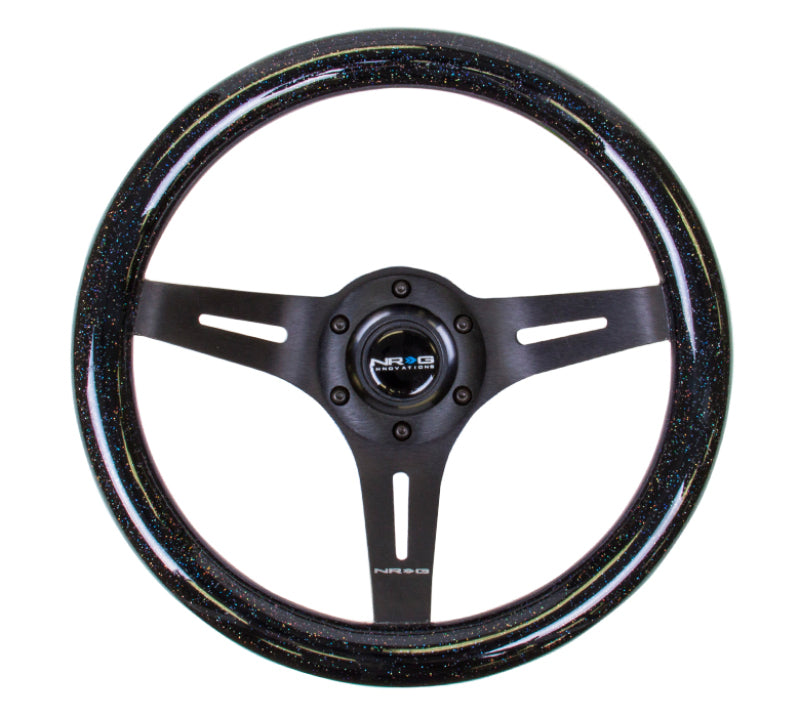 NRG Classic Wood Grain Steering Wheel (310mm) Black Sparkle w/Blk 3-Spoke Center - ST-310BSB-BK