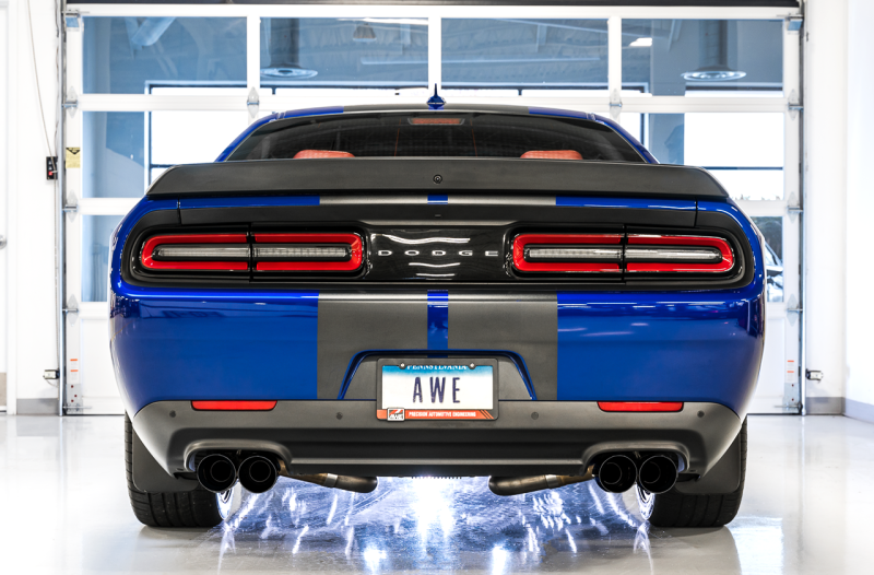 AWE Tuning 2015+ Dodge Challenger 6.4L/6.2L Non-Resonated Touring Edition Exhaust - Quad Black Tips - 3020-43082