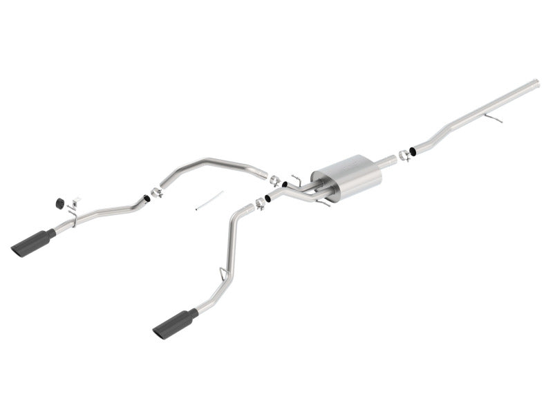 Borla 14 Silv/Sierra 1500 C/B Touring Exh/2.75in in Muffler 2.25inout 4inTIp SS Rear Exit-Blk Chrome - 140535BC