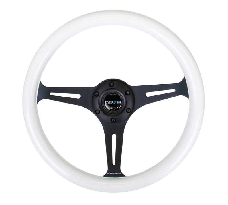 NRG Classic Wood Grain Steering Wheel (350mm) Glow-N-The-Dark Green Grip w/Black 3-Spoke Center - ST-015BK-GL