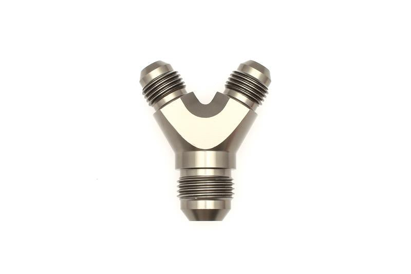 DeatschWerks 6AN Male Flare + 6AN Male Flare to 8AN Male Flare Y Block Fitting - 6-02-0702