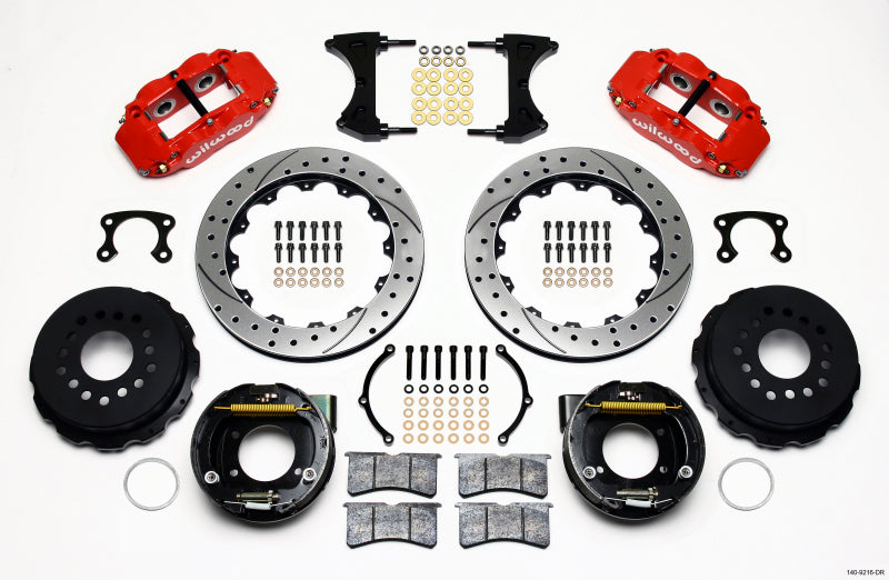 Wilwood Narrow Superlite 4R Rear P-Brk Kit 12.88in Drilled Red Small Ford 2.66in Offset - 140-9216-DR