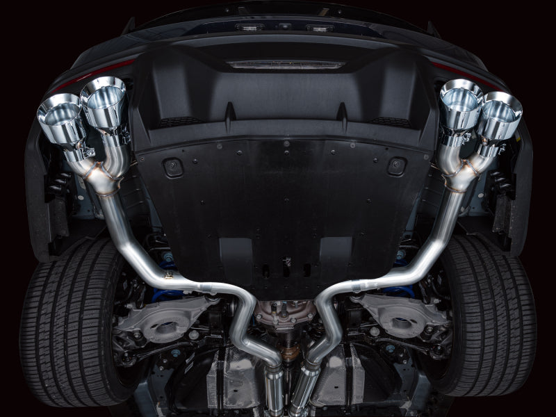 AWE 2024 Ford Mustang Dark Horse S650 RWD Track Edition Cat-Back Exhaust w/ Quad Chrome Silver Tips - 3020-42375