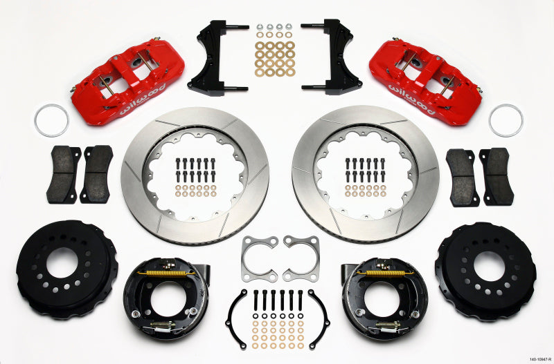 Wilwood AERO4 Rear P-Brake Kit 14.00in Red Big Ford Old Style 2.36in Offset - 140-10947-R
