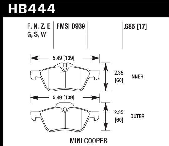 Hawk 02-06 Mini Cooper / Cooper S Performance Ceramic Street Front Brake Pads - HB444Z.685