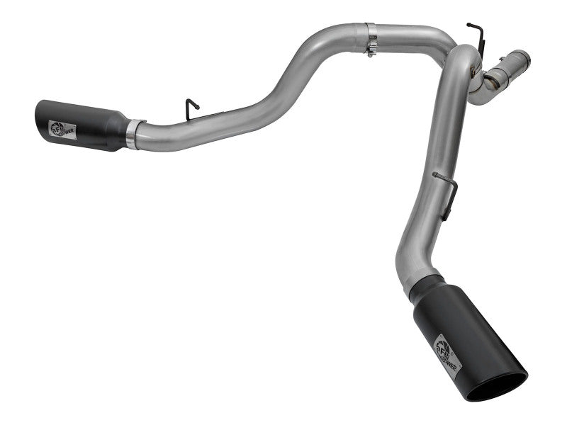 aFe LARGE Bore HD 4in Dual DPF-Back SS Exhaust w/Black Tip 16-17 GM Diesel Truck V8-6.6L (td) LML - 49-44080-B