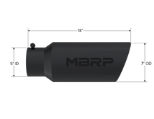 Load image into Gallery viewer, MBRP Universal Tip 7in O.D. Rolled End 5in inlet 18in length Black - T5127BLK