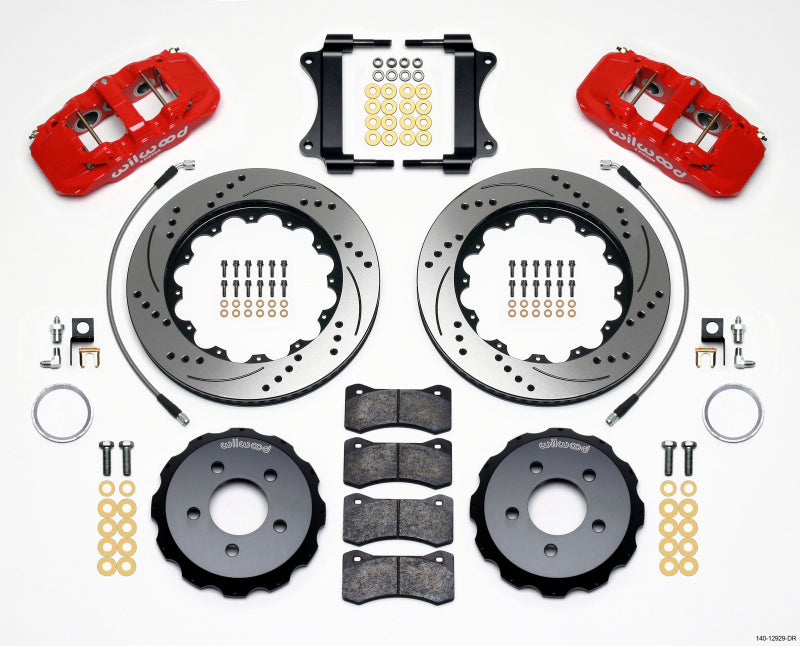 Wilwood AERO6 Front Hat Kit 14.25 Drilled Red 2008-2009 Pontiac G8 w/Lines - 140-12929-DR