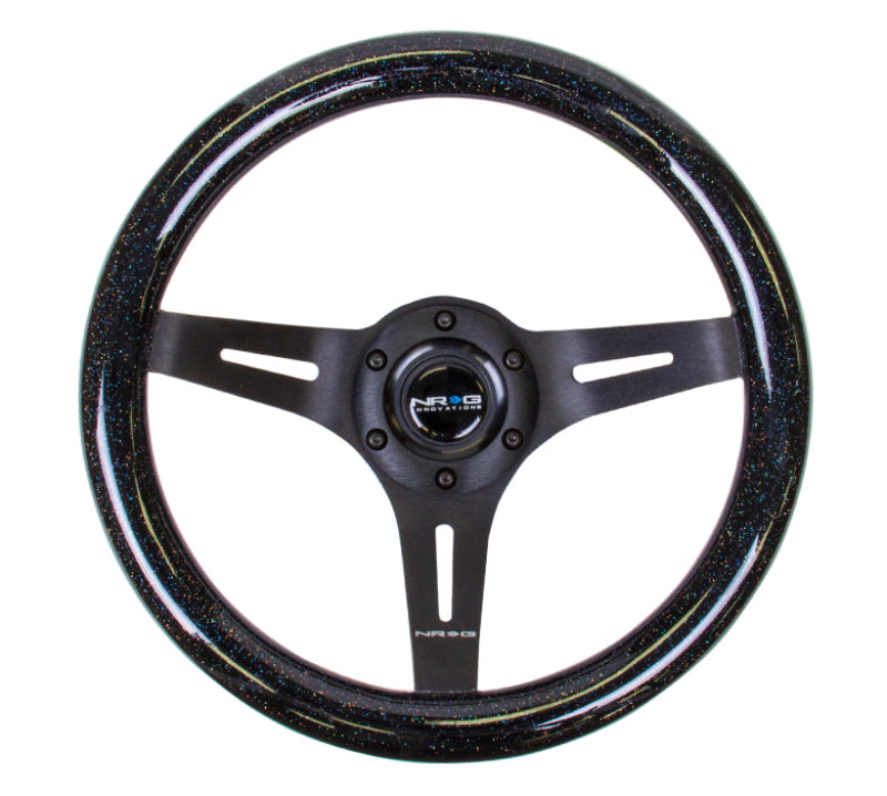 NRG Classic Wood Grain Steering Wheel (310mm) Black Sparkle w/Blk 3-Spoke Center - ST-310BSB-BK