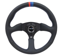 Load image into Gallery viewer, NRG Reinforced Steering Wheel (350mm / 2.5in Deep) Blk Leather w/M3 stitch Matte Blk 3-Spoke Center - RST-023MB-R-M3