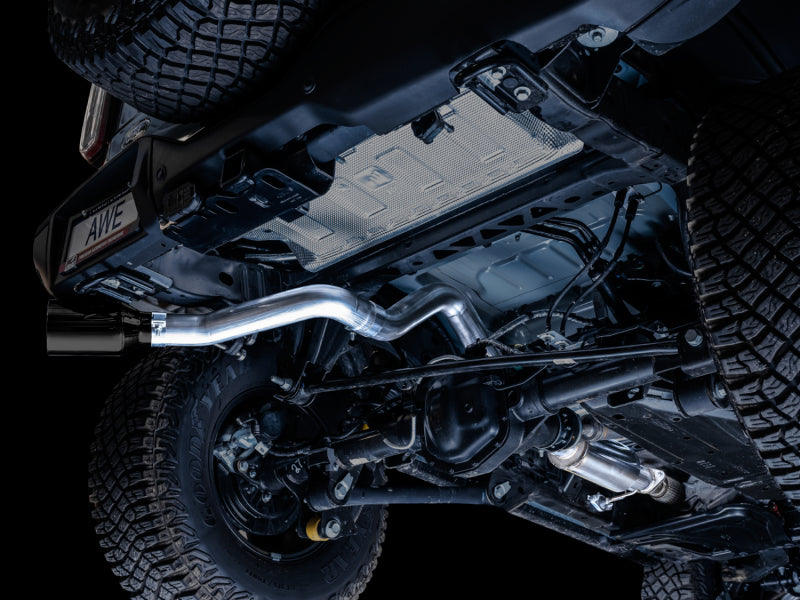 AWE Tuning 2021+ Ford Bronco 0FG Single Rear Exit Exhaust w/Diamond Black Tip & Bash Guard - 3015-23789