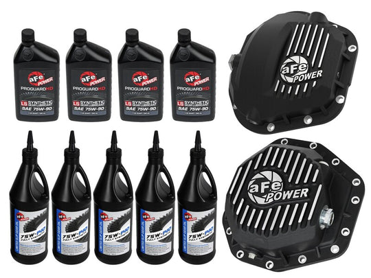 aFe Power Front/Rear Diff Cover Kit w/ Oil 17-22 Ford Diesel V8 (Dana Super 60 & Dana M275-14) - 46-7705AB