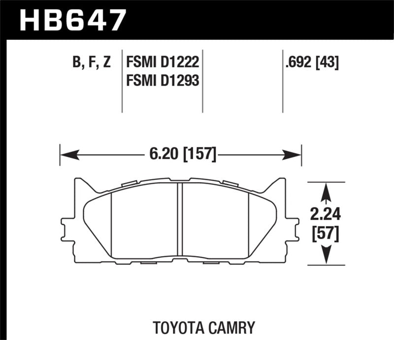 Hawk 10 Lexus ES350 / 07-11 Toyota Camry SE/XLE HPS Street Front Brake Pads - HB647F.692