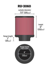 Load image into Gallery viewer, K&amp;N Universal Rubber Filter 6in Flange ID / 7.5in OD / 6in Height / Round Straight - RU-3060