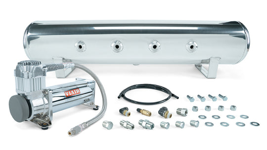 Air Lift 4 Gal. 7-Port Tank w/ Viair 444c Chrome Compressor (Incl. Fittings & Mounting Hardware) - 27803