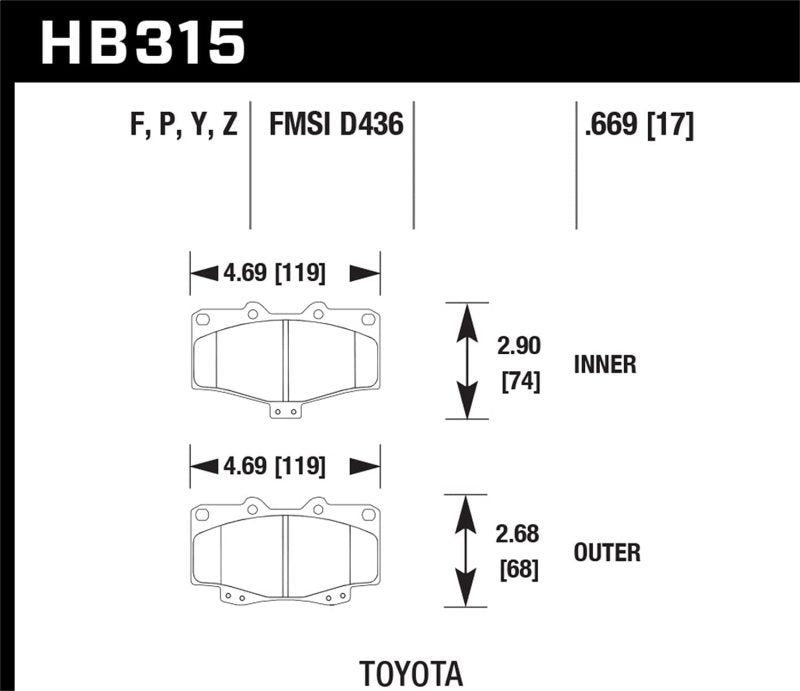 Hawk 95-98 Toyota Tacoma HPS 5.0 Front Brake Pads - HB315B.669