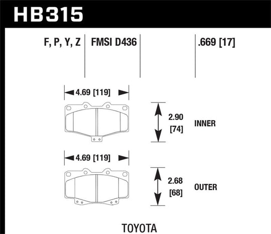 Hawk 95-98 Toyota Tacoma HPS 5.0 Front Brake Pads - HB315B.669