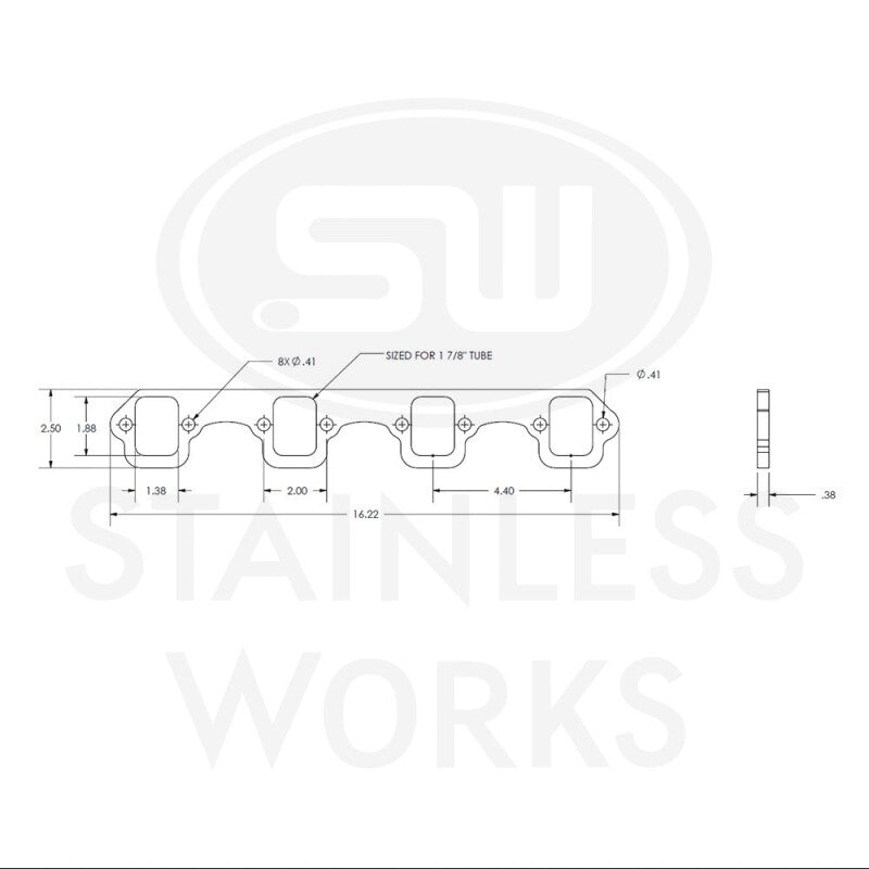 Stainless Works SBF Rectangular Shaped Port Header 304SS Exhaust Flanges 1-7/8in Primaries (2in BP) - HFSBF2188