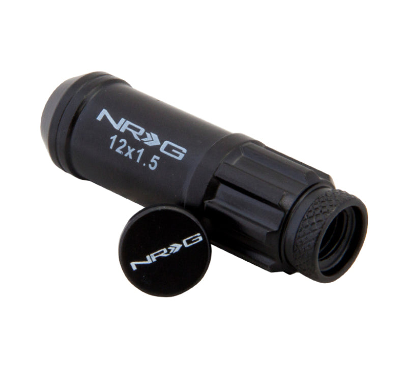 NRG 700 Series M12 X 1.5 Steel Lug Nut w/Dust Cap Cover Set 21 Pc w/Locks & Lock Socket - Black - LN-LS700BK-21