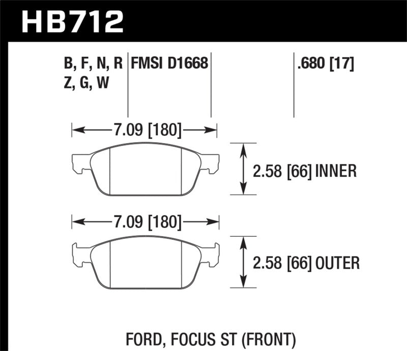 Hawk 13 Ford Focus HP+ Front Street Brake Pads - HB712N.680