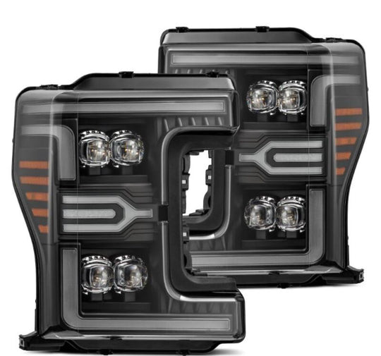 AlphaRex 17-19 Ford F-250/350/450 SD NOVA-Series LED Proj Headlights Bk w/Actv Light SeqSig & SBDRL - 880325