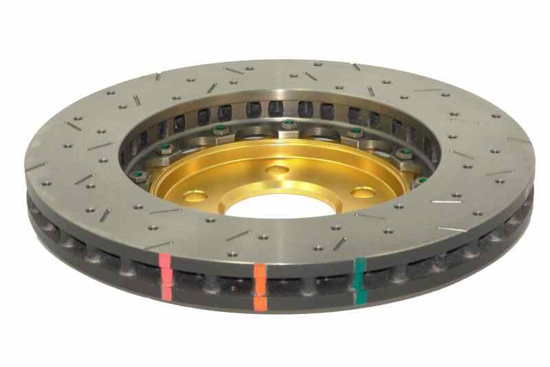 DBA 05-10 Ford Mustang GT / 11-13 V6 Front Drilled & Slotted 5000 Series 2 Piece Rotor w/ Gold Hat - DBA52113GLDXS