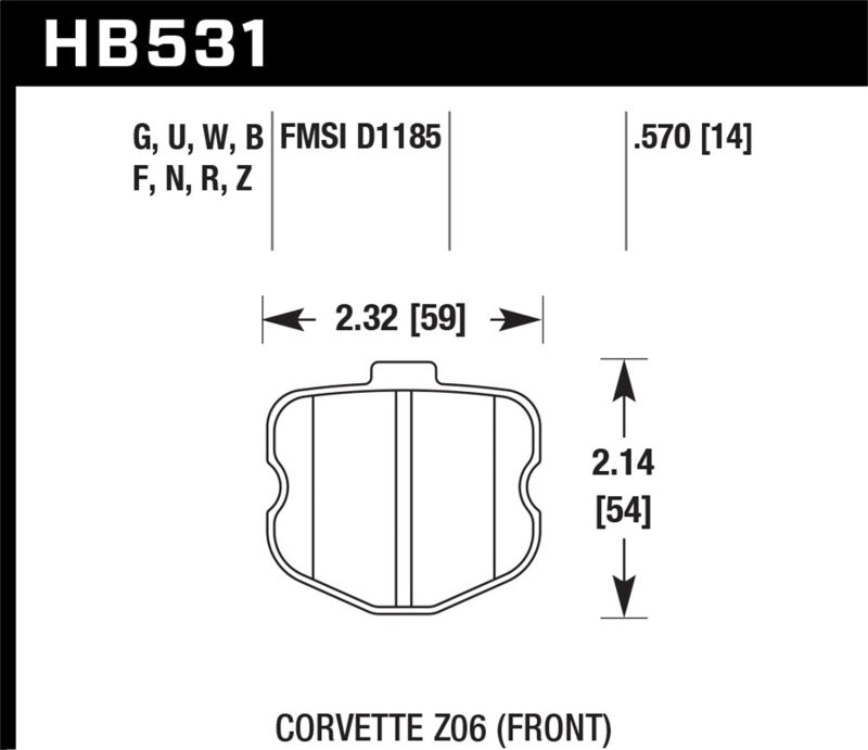 Hawk 06-10 Chevy Corvette (OEM Pad Design) Front Ceramic Street Brake Pads - HB531Z.570