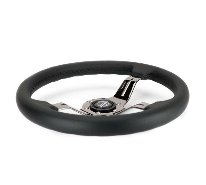 NRG Light Weight Gaming Steering Wheel - 350mm 3 Black Chrome Spokes Perforated Leather - ST-010BC-PR