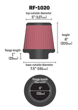 Load image into Gallery viewer, K&amp;N Universal Air Filter 6in Flange ID x 7.5in Base / 5in OD Top x 8in H - RF-1020