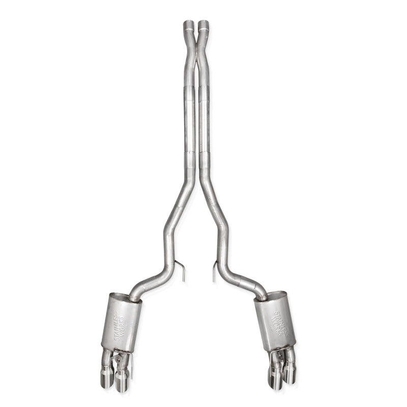 Stainless Works 2024 Mustang GT Catback Quad Tips Legend Sound X-Pipe Factory Connect Exhaust - M24QUADXFCL