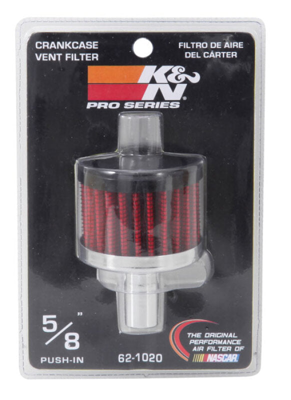 K&N Steel Base Crankcase Vent Filter .625in Vent OD x 2in OD x 1.5in Height - 62-1020